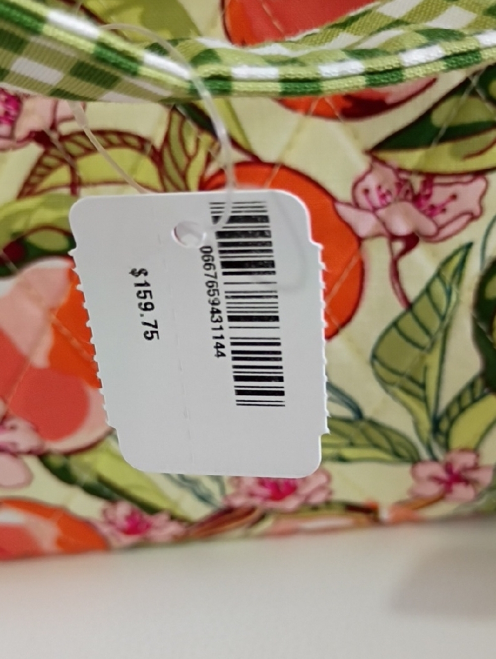 Vera Bradley + Bath And Body PeachBlossom Quilted Tote with Green Gingham Straps - Picture 3 of 4